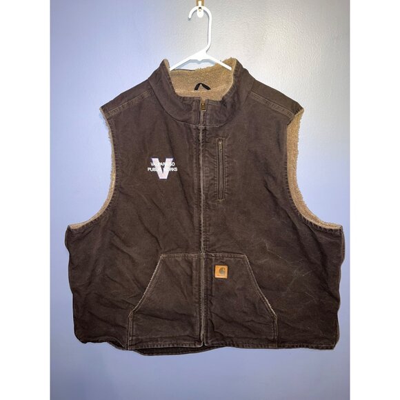 Men’s Brown Carhartt Tan Sherpa Lined Vest Size 3XL Company Logo,‎ Work Wear - Picture 1 of 11